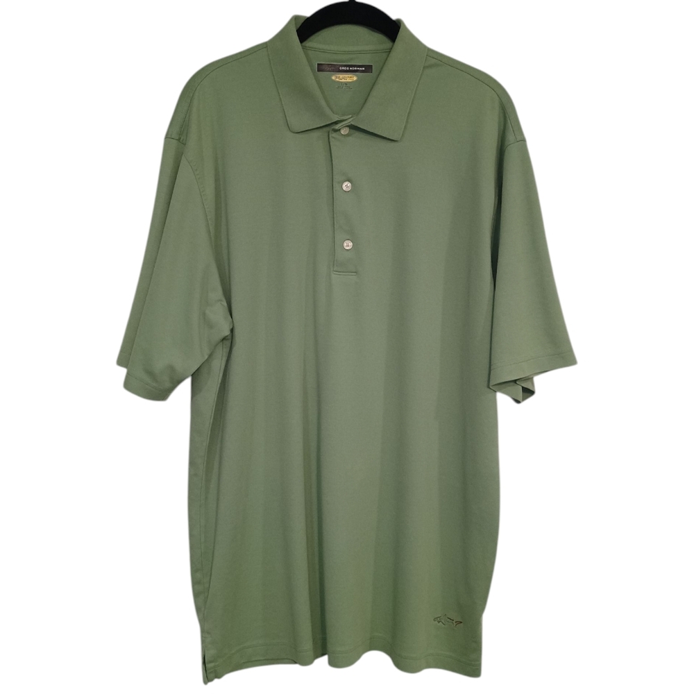 Greg Norman Men’s Play Dry Golf Polo Green Size Large with Shark Logo